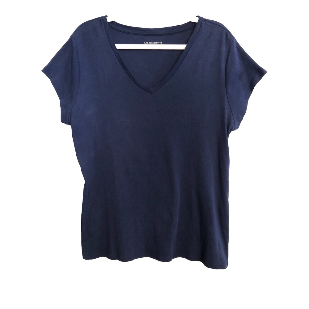 Liz Clairborne Womens Top‎ XXL Navy Blue VNeck Short Sleeve Tshirt Small Flaw
